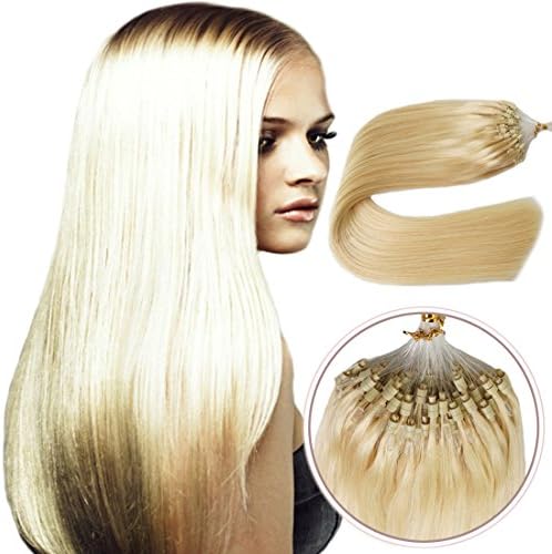 Yotty Remy Human Hair Extensions Loop Micro Ring Bead Tip Double Drawn Hair Double Silicone Rings 1g/s (18inch50S50gr, 613 Light Blonde)