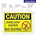 Swimming Pool Sign, Shallow Water No Diving 10x7 Inches, Rust Free .040 Aluminum, Fade Resistant, Made in USA