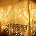 DLPIN 304 LED Christmas Lights Linkable Window Curtain String Lights UL Safe Fuse Saving Settings for Wedding Home Party Decorations - 9.8FT Warm White