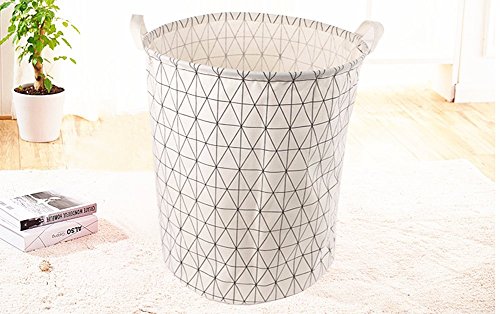 TIBAOLOVER 19.7" Large Sized Waterproof Foldable Canvas Laundry Hamper Bucket with Handles for Storage Bin,Kids Room,Home Organizer,Nursery Storage,Baby Hamper(Geometric Pattern-White) - Thumbnail 4