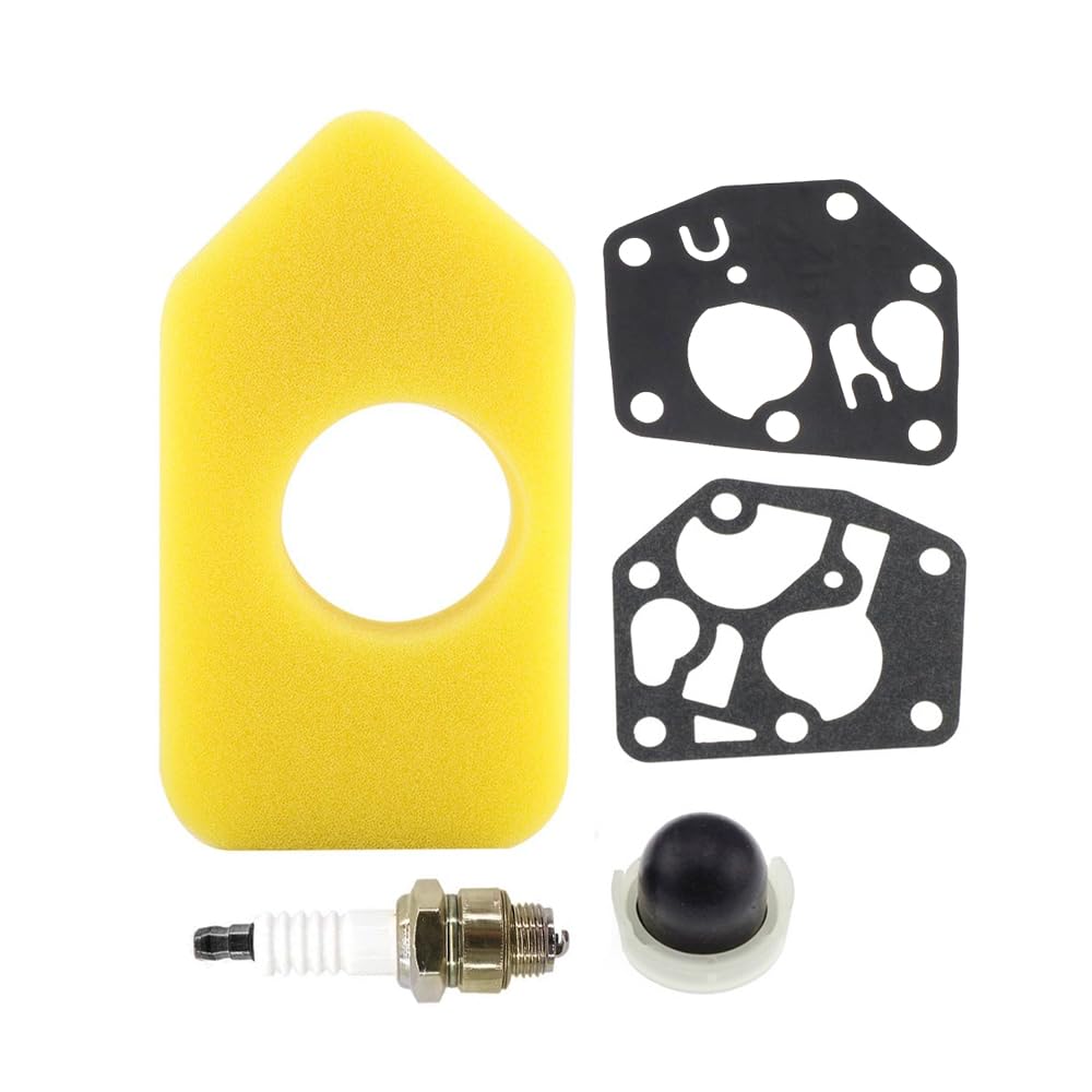 Hoypeyfiy Lawn Mower Carburetor Diaphragm Kit Gasket Air Filter Primer Bulb L7T Spark Plug Replacement for BS 795083 698369 694394