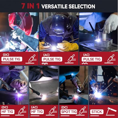 ARCCAPTAIN 7 in 1 TIG Welder AC/DC 200Amp with Pulse, 110V/220V Aluminum Welder Machine with Square/Triangular Wave/Spot TIG/Stick/MMA MultiProcess Welding Machine