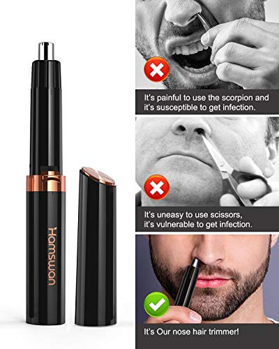Nose Hair Trimmer for Men & Women, HAMSWAN Upgraded 2019 Version Electric Painless grooming Nostril and Ear Hair Trimmers/Clippers Removal,Mute Motor,Double-Edge Stainless Steel Blades, Battery-Operat