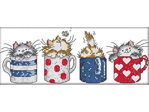 Hobby Components Tea Cup Cats Counted Cross Stitch Kit