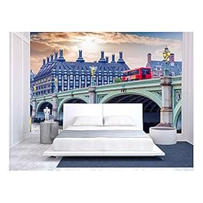 Red Doubledecker Bus on Westminster Bridge. - Removable Wall Mural | Self-Adhesive Large Wallpaper - 66x96 inches