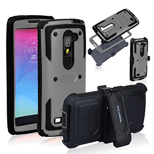 Anyshock Heavy Duty Shockproof Durable Full Body Protection Rugged Hybrid holster Case with belt Swivel clip, built-in Screen Protector and Kickstand for LG G Stylo 2/G Stylus 2/LS775-Gray
