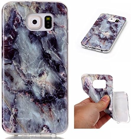 Galaxy S6 Case, TOODAY Marble Stone Pattern IMD Ultra Premium TPU Anti-Finger Anti Scratch Sleek Soft Flexible TPU Cover Shockproof Protective Case for Samsung Galaxy S6 (2015) (Navy)