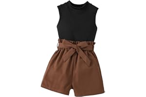 TOGRIELAN Toddler Girl Summer 2-Piece Solid Color Vest + Casual Shorts Set