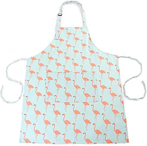 MissOwl Adjustable Plus Size Work Apron Waterproof with Pockets Kitchen for Women Men Flamingo