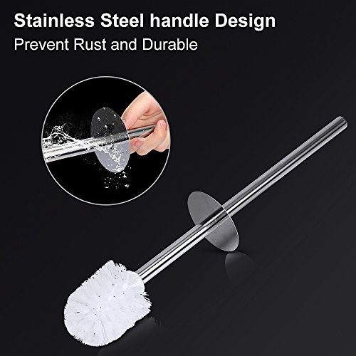 E-Gtong Toilet Brush and Holder, Modern Design Longer Brush with Sturdy Holder, Stainless Steel Handle and Lid, Two Replaced Brushes for Bathroom Toilet