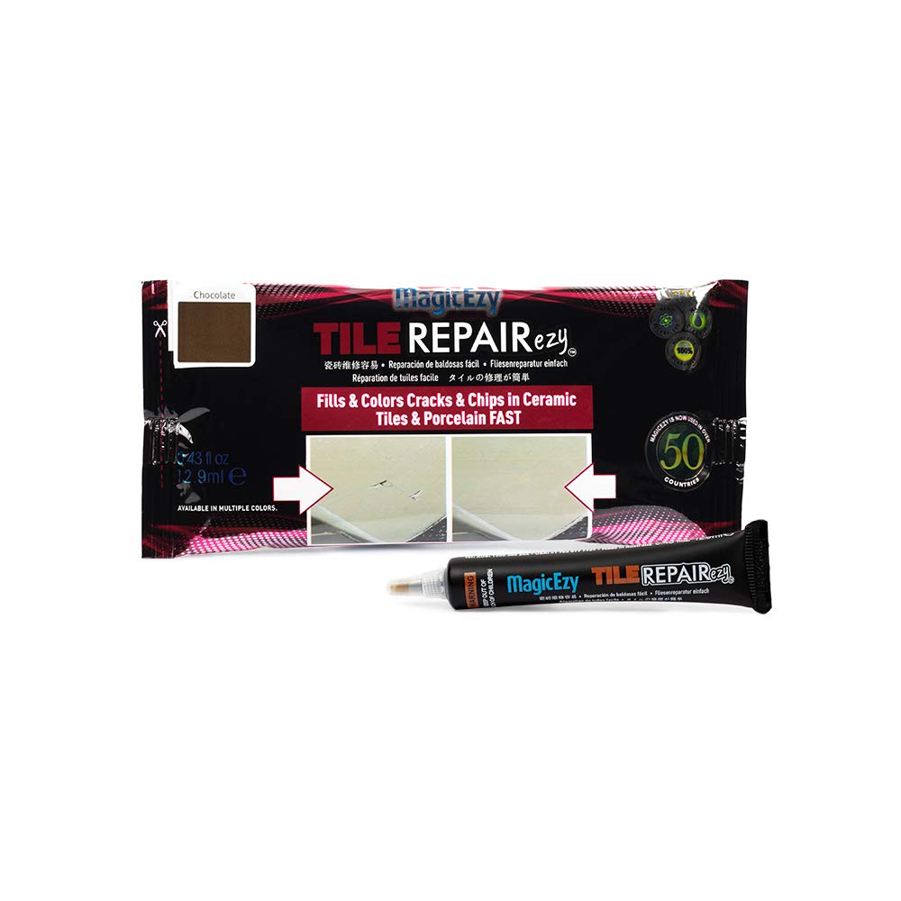 MagicEzy Tile Repairezy (Chocolate Brown Kit) - Ceramic Chip and Porcelain Crack Repair Filler - Gap Filler - Putty for Bathroom Floors, Counter Tops - Wall Touch Up Pen