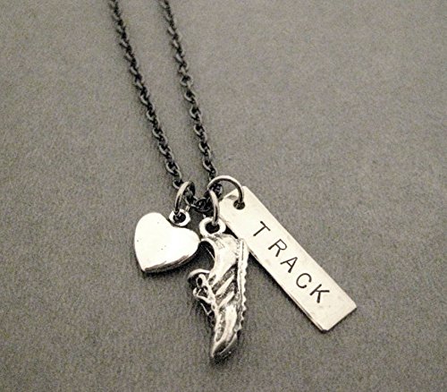 Love to Run TRACK Necklace on 18 inch Gunmetal Chain - Heart, Running Shoe Charm and Hand Hammered Nickel Silver Pendant