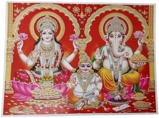 Photographs - Laxmi Ganesha Photo Laxmi Photo Ganesh Photo Pooja Photo Diwali Dhanteras Size 16x12 Inch (Red)