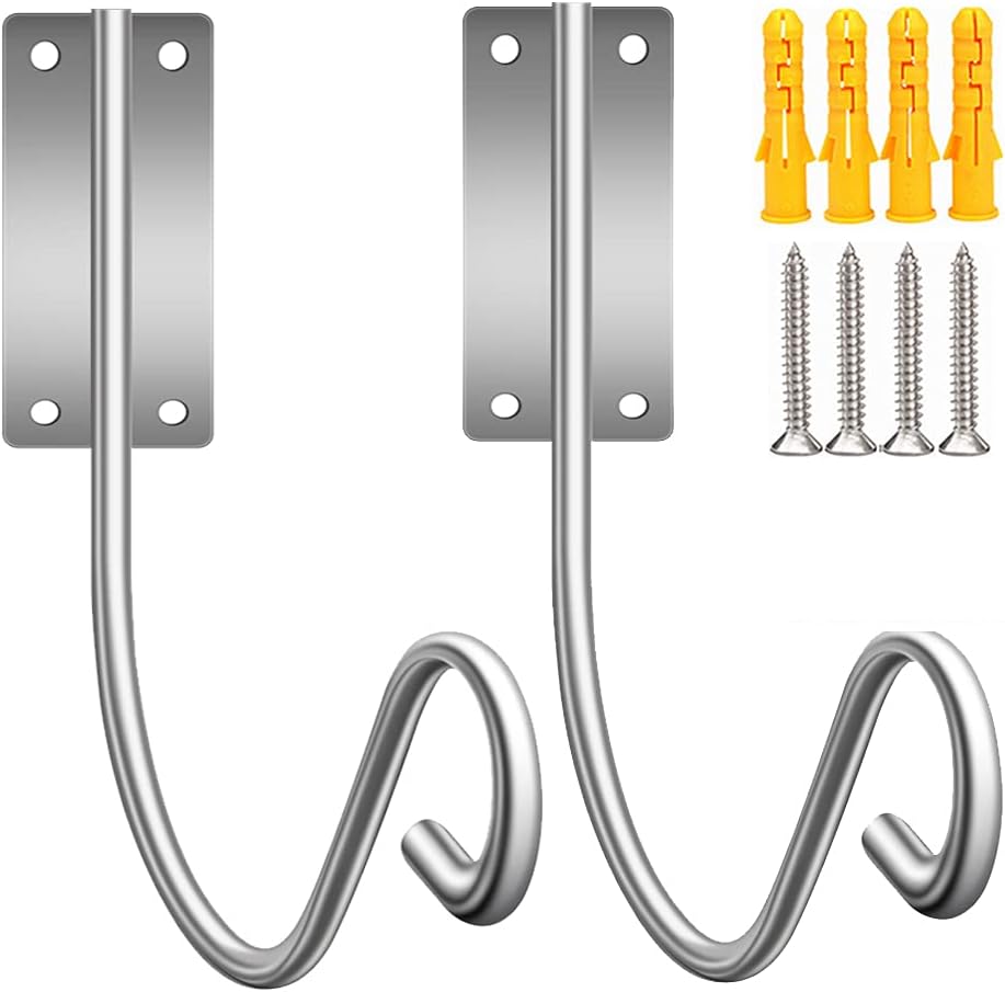 EFFIET 2 Packs Stainless Steel Garden Hose Holder Hanger, Heavy Duty Wall Mounted Hose Reel Rack Bracket Deco Hose Storage Hook, Holds 125-Feet of 5/8-Inch Hosepipe, Extension Cords…