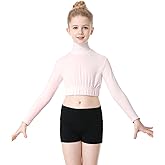 SPOFOR Girl's Turtleneck Long Sleeve Crop Top Sportswear Zipper Back Cheer Leading Dance Performances