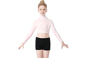 SPOFOR Girl's Turtleneck Long Sleeve Crop Top Sportswear Zipper Back Cheer Leading Dance Performances