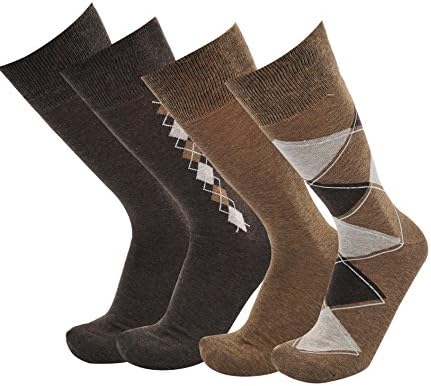 Men's Classic Soft Cotton Flat &amp; Argyle Assorted Dress Socks,Father's Day Gift Pack,Shoe Size 7-12.by Keewen(4-Pack)