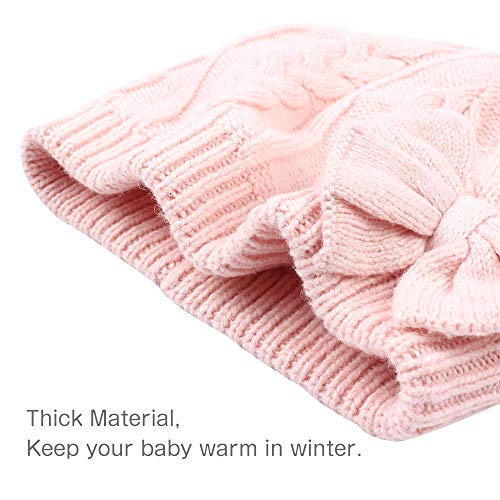 Winter Warm Knitted Baby Hat for Girls Cotton Lined Infant Toddler Girls Hat Autumn Cute Bow Classic Girls Beanie 0-6Y (Pink(Mom+Girl), L)