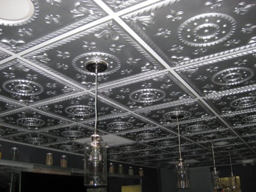 ceiling tiles #27 Tin Silver PVC 2x2 Grid Suspended and Glue up Fire Rated.