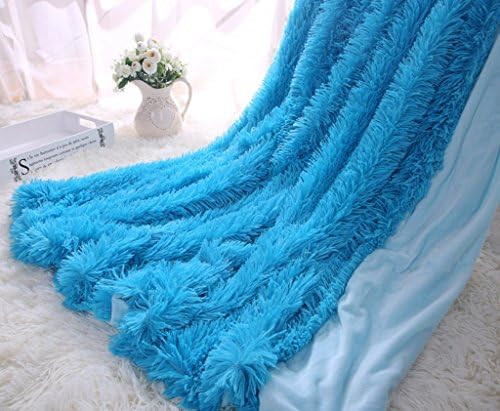 Soffte Cloud Super Soft Long Shaggy Warm Plush Fannel Blanket Throw Qulit Cozy Couch Blanket for Winter Twin Blue(63"x79")