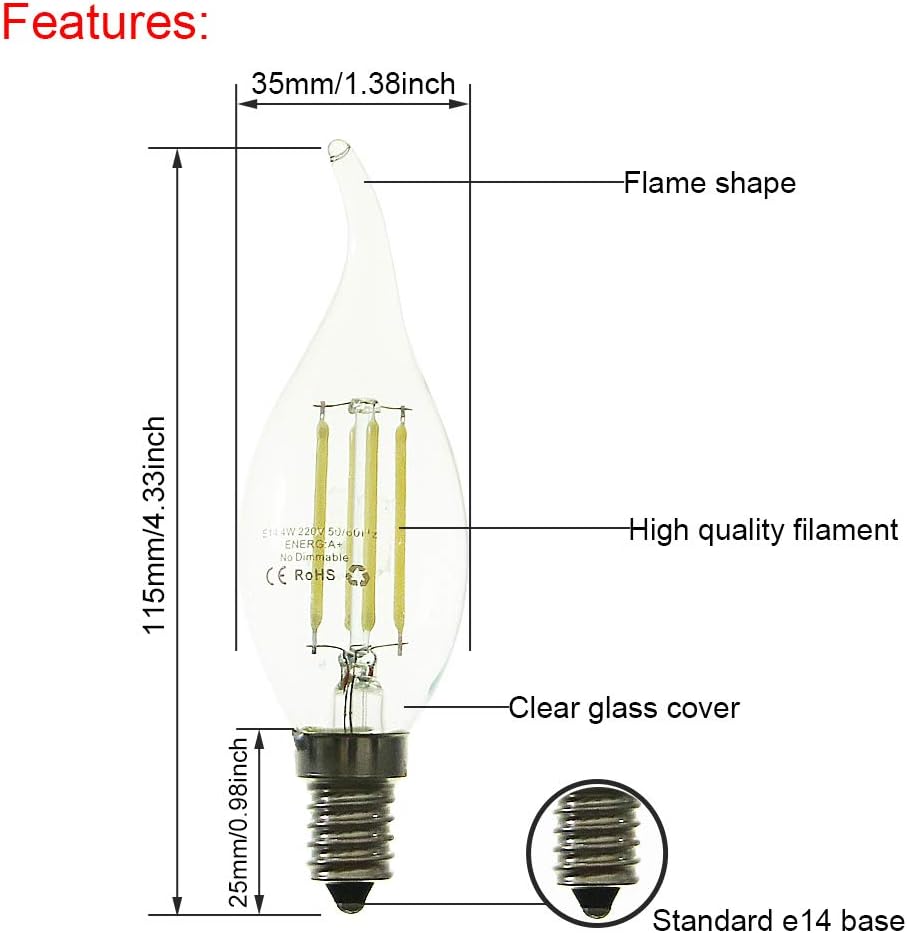 HUAMu E14 LED Light Bulb, LED Candle Bulbs Small Screw, 4W 400lm, 40W Equivalent SES E14 Bulb Halogen - Image 3