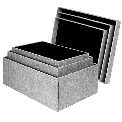 Decorative Storage Boxes with Lids Set of 3 Fabric Nesting Storage