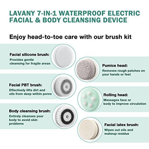 Facial Cleansing Brush, 7-in-1 Waterproof Portable Wireless Charging Cleaning brush with 2 Speed Settings for Skin Care (Green) - Thumbnail 3