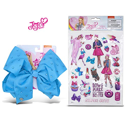 Warp Gadgets Bundle - JoJo Siwa Large Cheer Turquoise Bow with Rhinestones and JoJo Siwa Raised Puffy Sticker Sheet (2 Items)