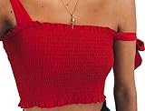 KAMISSY Women's Frill Smocked Crop Tank Top Tie Shoulder Strap Vest