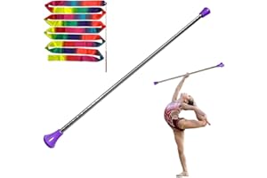 Dasiyoki 26-inch Twirling Baton Spinning Dance Baton Metal Rhythmic Gymnastics Conducting Batons for Child in Majorette-Complete with 1 Dance Ribbon Rainbow Streamer