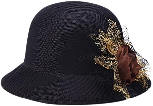 Womens Summer Linen Flax Flower Lace Cloche Sun UV Bucket Belt Boonie Top Hat