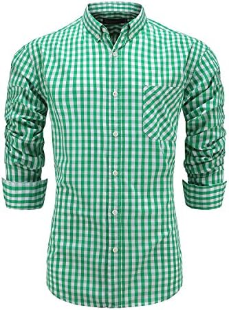 GoldCut Men's Regular Fit Long Sleeve Button-Down Plaid Dress Shirt