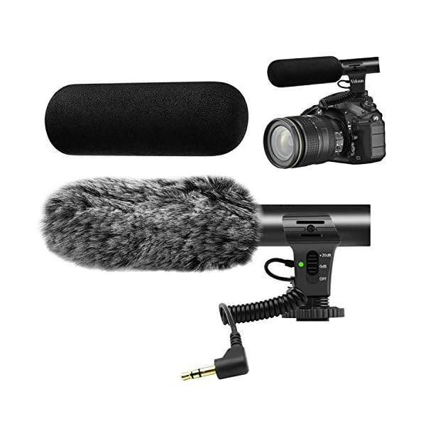 Videomikrofon für DSLR-Interviews, Kamera Mikrofon Shotgun-Mikrofon für Canon, Nikon, Sony, Panasonic, Fujifilm, Videomikrofon mit Windschutz, 3.5 mm Klinke
