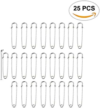 25PCS Ureca 4" Duty Safety Pins-Stainless Steel Safety Pins for Blankets, Skirts, Kilts, Crafts. (Silver White)