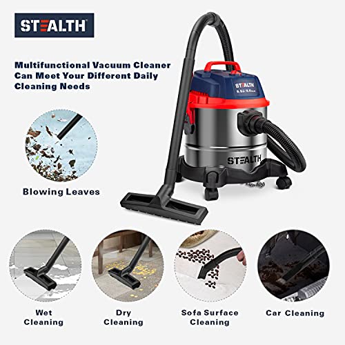 Stealth Wet Dry Vacuum, Portable 5 Gallon 5.5 Peak HP Stainless Steel