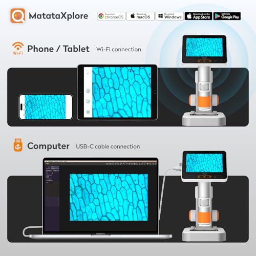 MatataStudio MX2-AS Professional Digital Microscope Portable Electronic Microscope 2 in 1 with 4.3 Inch LCD, 100x 1600x Zoom, Supports Photo and Video, Birthday Gift