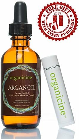 Organicine Virgin Argan Oil 100% Pure &amp; Organic (FREE Lip Balm Chapstick as a GIFT) Natural Treatment for Hair, Face, Nails, Skin, Body - Premium Care Product USDA Certified, Cold pressed Argon from Morocco, great moisturizer - Buy Risk Free + Get FREE E-book as a GIFT (Price is for 1 bottle only)