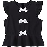 Ecolala Girls Shirts Ruffle Sleeve Summer Crop Tops Cute Bow Casual Peplum Blouses