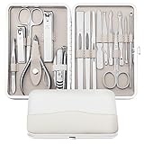 Manicure Pedicure Nail Clipper Set - 16 Pieces Stainless Steel Manicure Kits For Women and Men with Travel Case, Great Hand Facial and Feet Care Tools (WHITE)