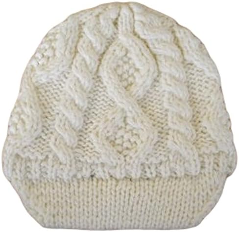 Ex Asos Brown White Cable Knitted Winter Fluffy Jaxon Skully Hat Visor Beanie One size only Cream