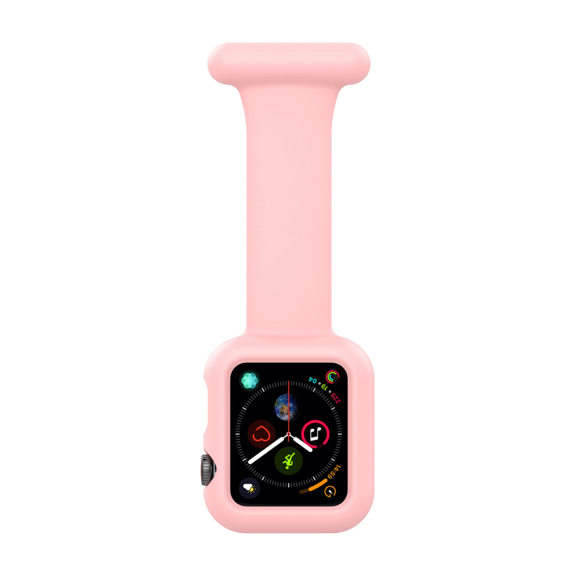 Makzib Fob for Apple Watch for Nurses Doctors Healthcare Paramedics, Silicone Pin Fob, 2 in 1 Infection Control Design Compatible with iwatch Series 7, 6, SE,5,4,3,2,1 (38/40/41mm, Pink)