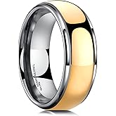 King Will 8mm Men's Tungsten Carbide Silver/Gold/Rose Gold Ring Gold Domed High Polished/Grooved/Faceted/Sandstone Sticker Inlay Step Edge Comfort Fit Wedding Ring