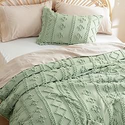 Bedsure Tufted Boho Comforter Set King - Sage Green