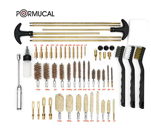 PORMUCAL Universal Cleaning Kit for All Guns Hunting Rifle Shot Gun Handguns with Brass Jags and Loops LED Bore Light in Hard Case. (Brass)