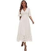 HGXUE Floral Lace Mother of Bride Dresses Tea Length Wedding Dress for Women Guest Ruffles Sleeve Formal Evening Party Gown