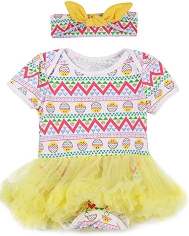 Angebebe Baby Girls' Easter Tutu Lace Bodysuit Dress With Headband (White, 12-18 Months)