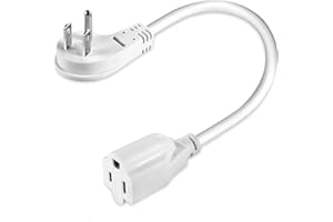 LBSC 1875W Short Extension Cord,15A 14AWG Low Profile Flat Plug Heavy Duty Extension Cord Outlet Saver 3-Prong Grounded Power Extension Cable (White 1 Feet)