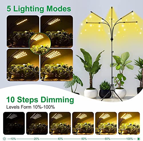 yentbokj - 5 Heads Adjustable LED Lights, Full Spectrum Grow Lamp with Timer, Warm White Light for Indoor Plants