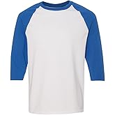Gildan Heavy Cotton 3/4 Raglan Sleeve T-Shirt, 5.3 oz 100% US Cotton, Classic Fit (US, Alpha, Large, Regular, Regular, Blue/White)
