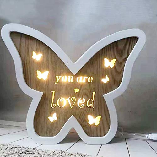 SHATCHI Wooden LED Light Up Butterfly Shape Table Frame Love Plaque Standing Christmas Home Office Desktop Decorations